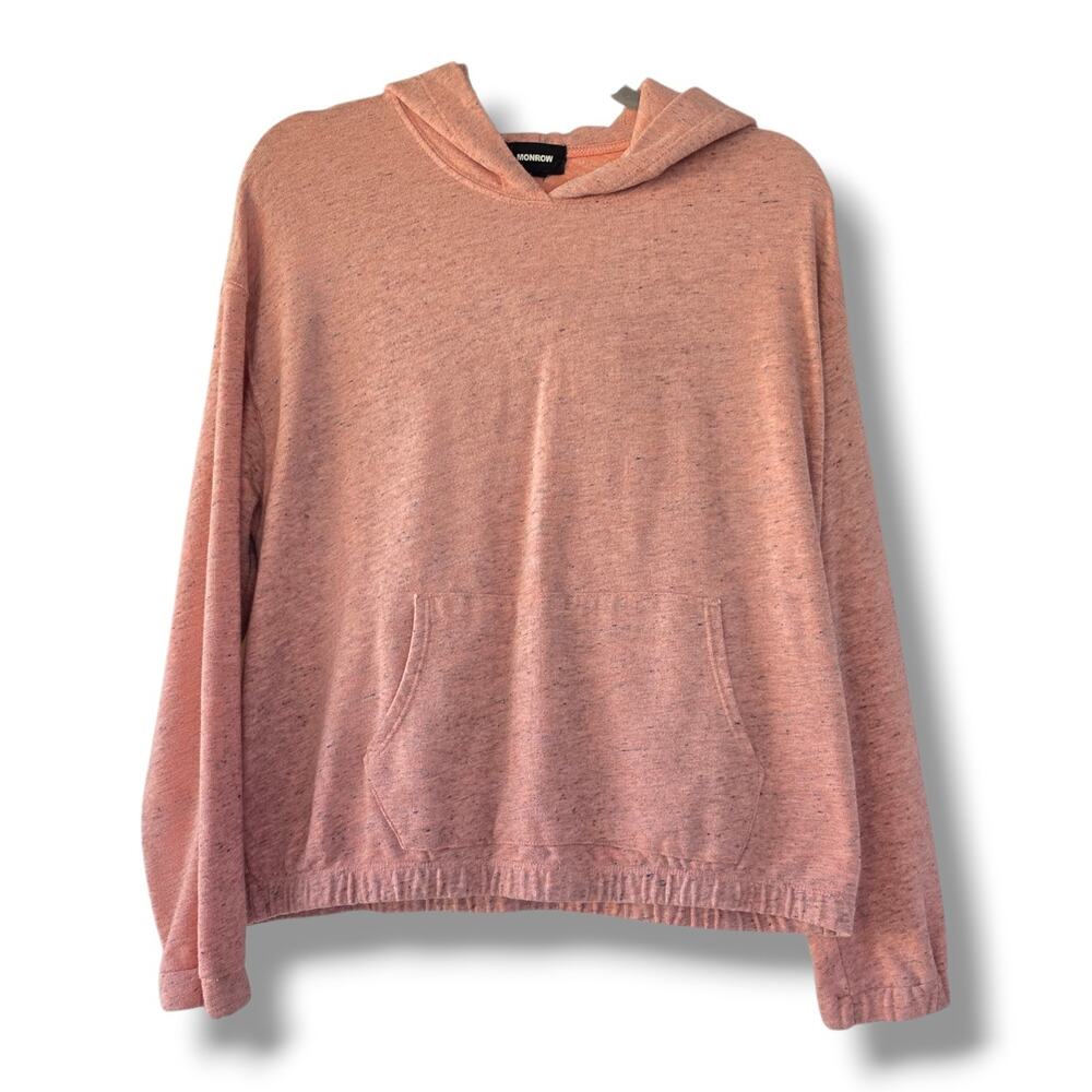 Monrow Hoodie Sweatshirt Women's S Boxy Fit dusty pink heathered Cotton Blend